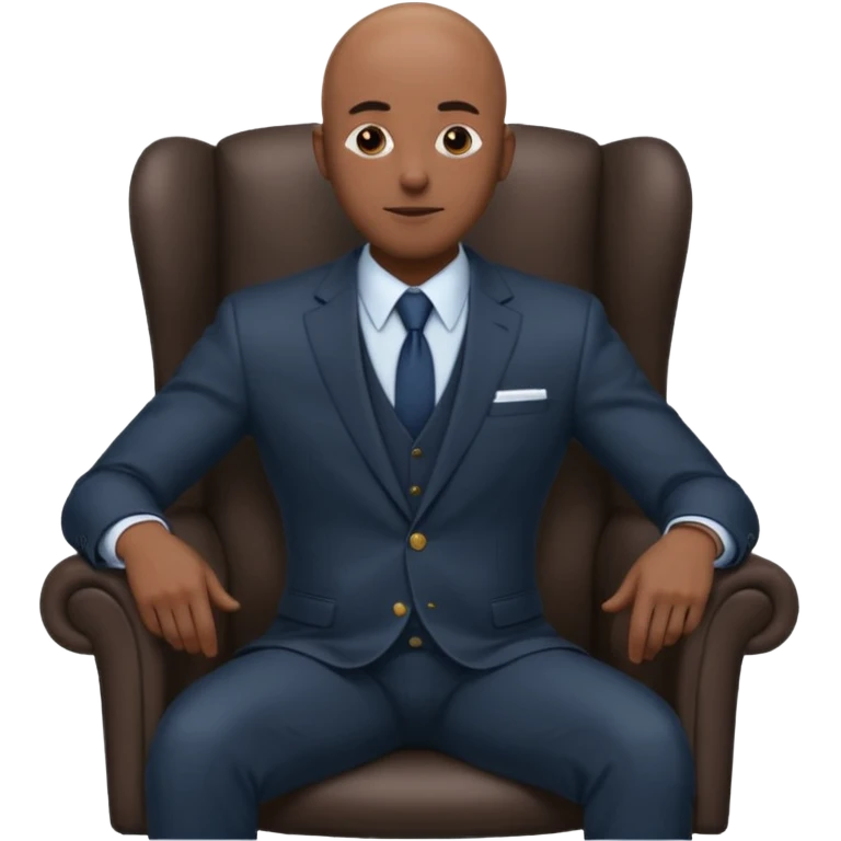 Black man, bald, in a suit, sitting on a chair in the office  emoji