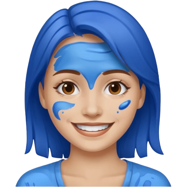 smiling woman with blue paint on her face emoji