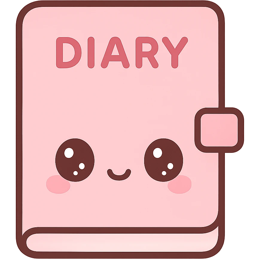 diary, kawaii style, cute face, pink emoji