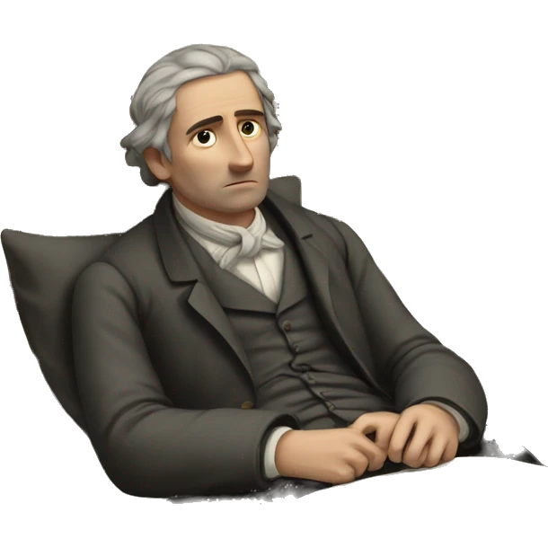 A sick man on a bed in 1870 with normal face emoji