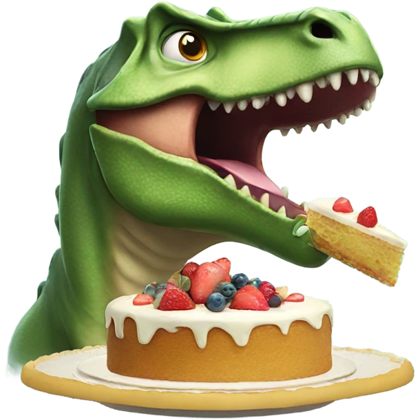 Dinosaur eating a cake emoji