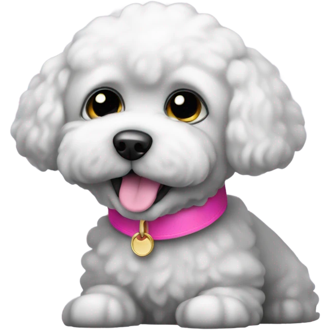 Black bichon dog with a pink collar - no white emoji