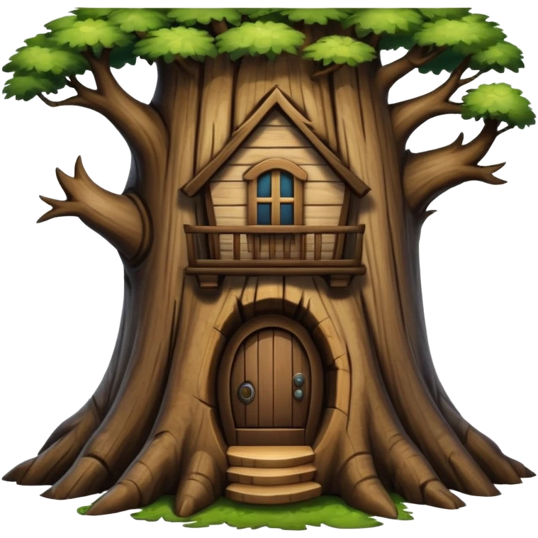 house inside a large dark tree trunk emoji