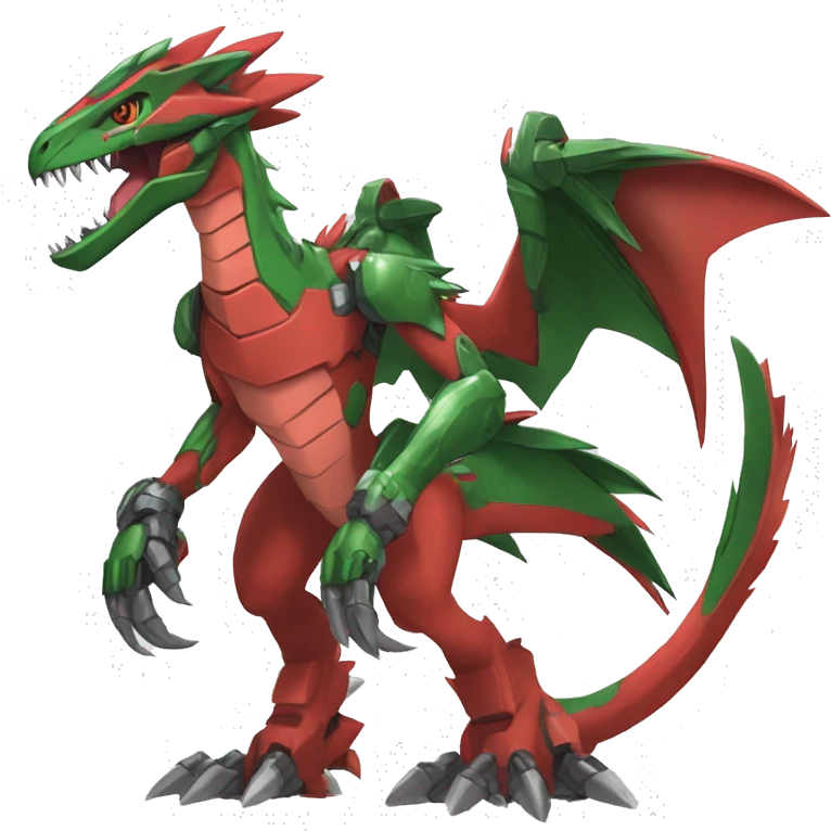  Cool Edgy Green Red Digimon-Fakemon-Guilmon-Velociraptor-Dragon-Mecha full body emoji
