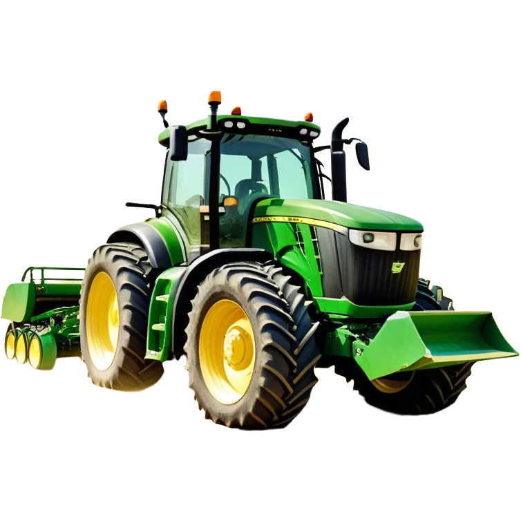 John Deere 6155M (2020) – Cinematic-realistic John Deere 6155M tractor, its iconic green and yellow body rolling across vast Australian farmlands. The powerful engine hums as it tows a massive plow, cutting through golden fields under a clear blue sky, dust rising in its wake. emoji