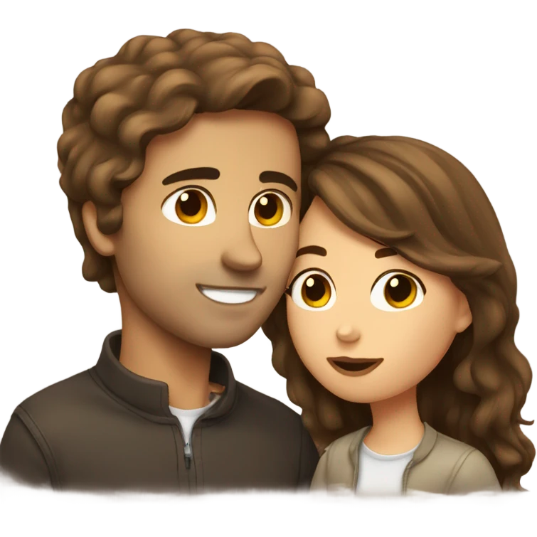 Brown hair girl kissing brown hair man emoji