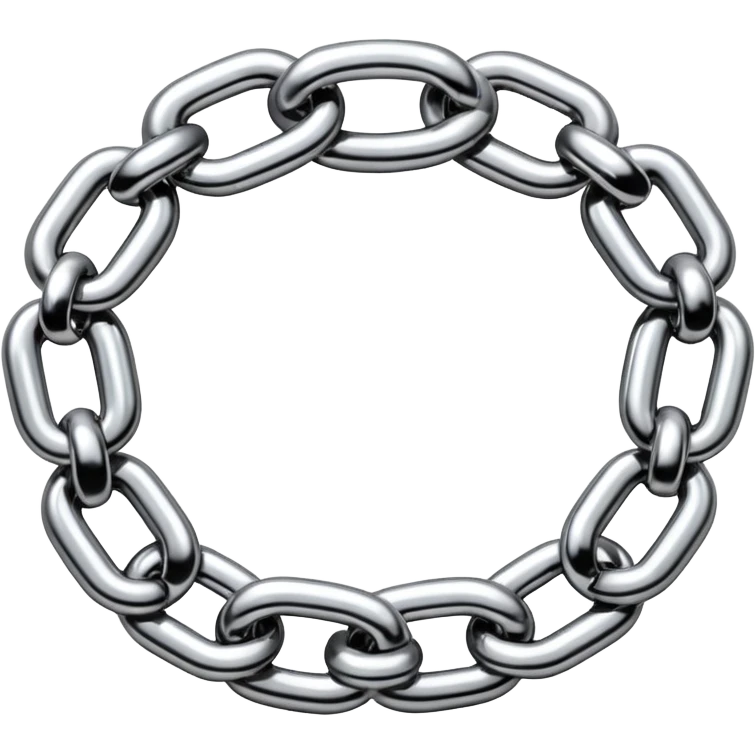 A thick luxury chain emoji made of liquid silver chrome, smooth rounded links, glossy metallic reflections, heavy swag aesthetic, minimalistic iOS emoji style, centered, clean white background emoji