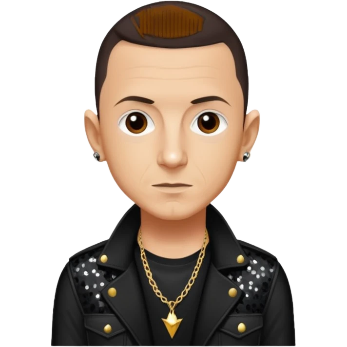 Chester Bennington with dark brown hair, black sequin tour outfit emoji