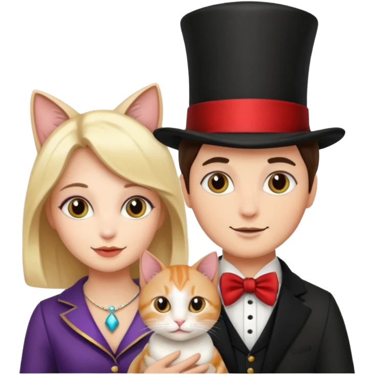 magician couple and their pet cat emoji
