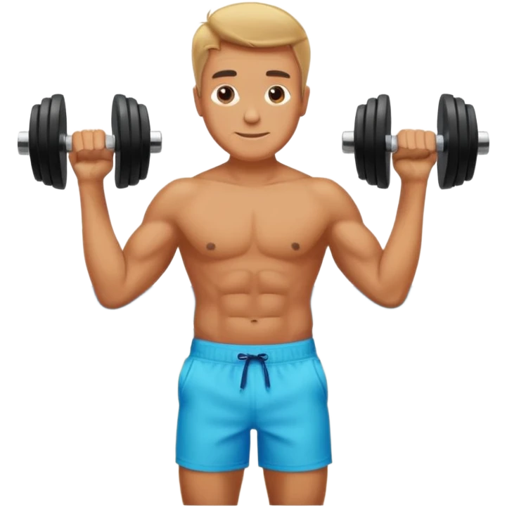 uomo si allena in spiaggia con i manubri emoji