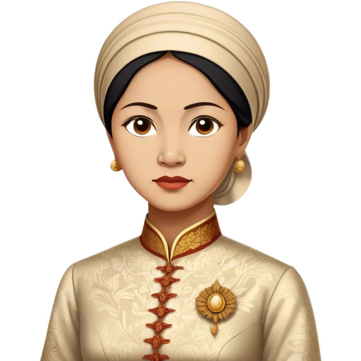 Cinematic Realistic Raden Ajeng Kartini Portrait Emoji, depicted as an inspiring Indonesian feminist icon in period attire with a thoughtful determined gaze, rendered with lifelike textures and warm empowering lighting that captures her pioneering spirit. emoji