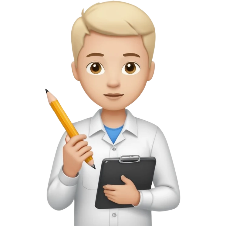 intern or volunteer holding a clipboard and pencil, ready to take notes or assist. The character wears a simple shirt and has an eager posture emoji