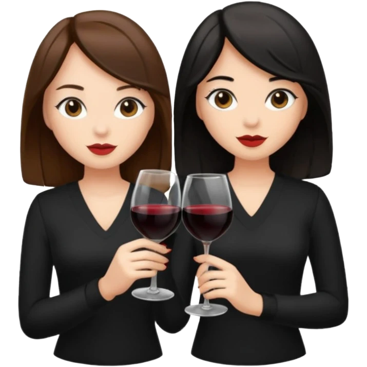 2 girls in black drinking wine with brown hair and black hair  emoji