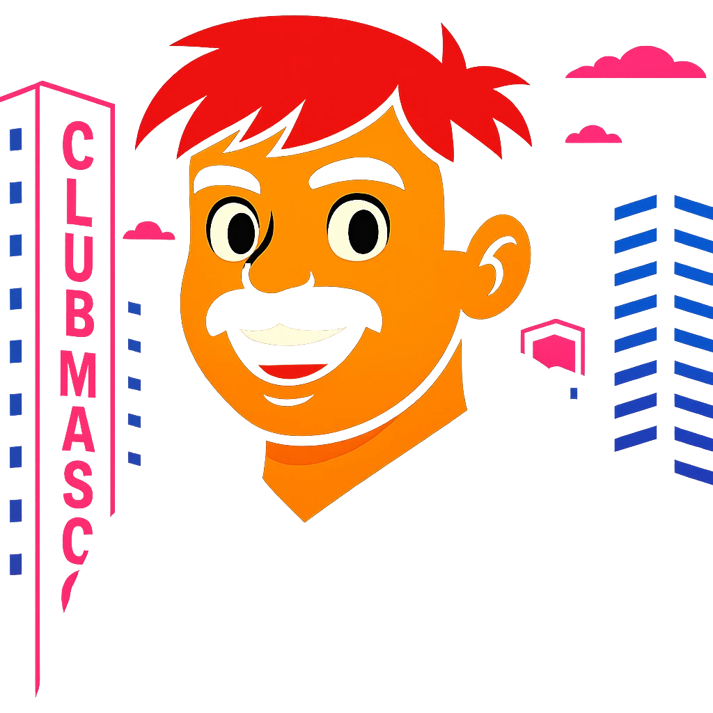 Change any visible text from 'Hotel' to 'Club Mascot', keep the vibrant toon style, neon city background, and all other details the same emoji