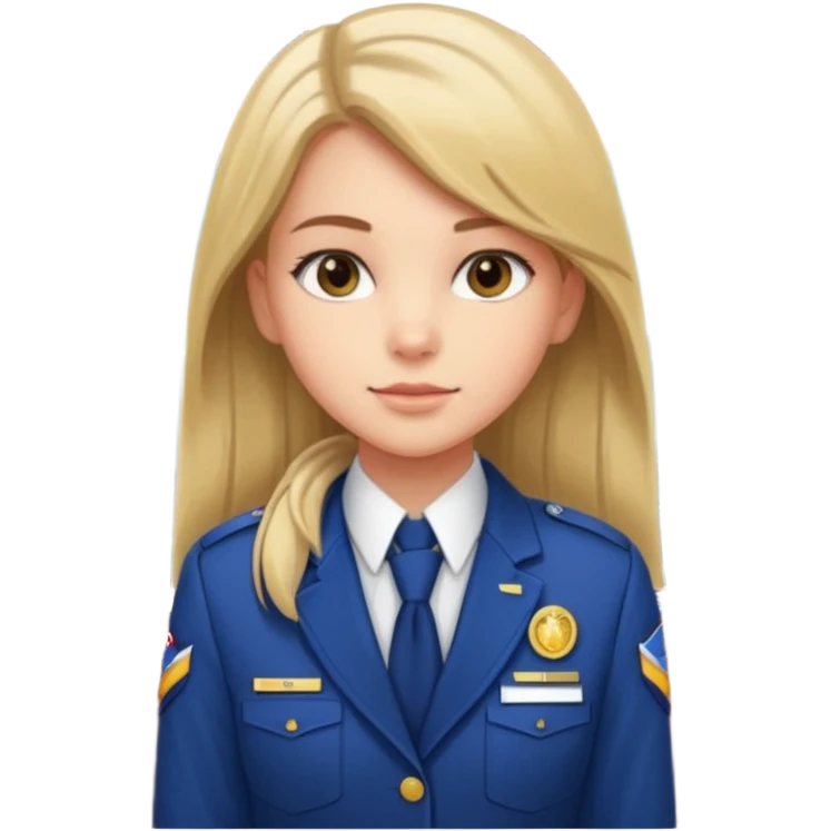 Reception Young girl, straight hair, wearing uniform jacket with hotel name badge, tasteful scarf, stand behind the desk

 emoji
