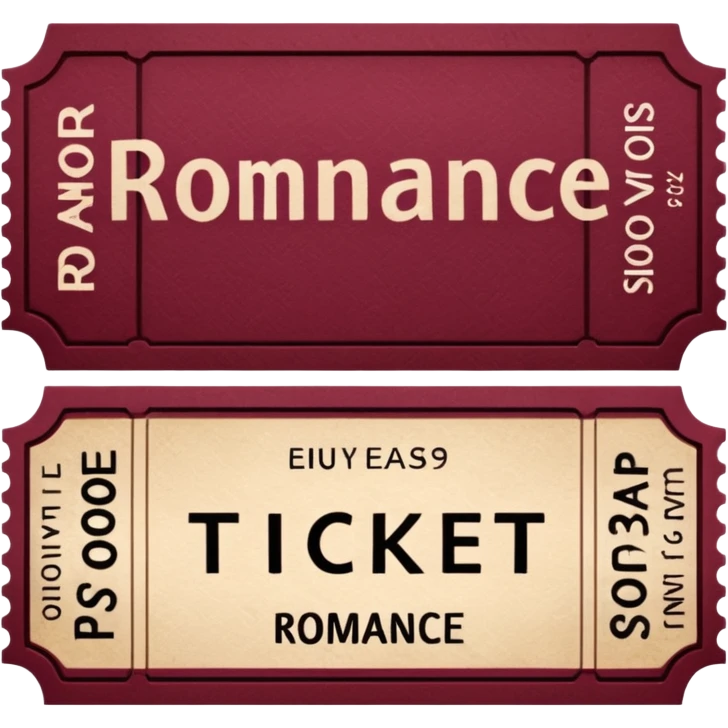 burgundy ticket with the word romance on it emoji