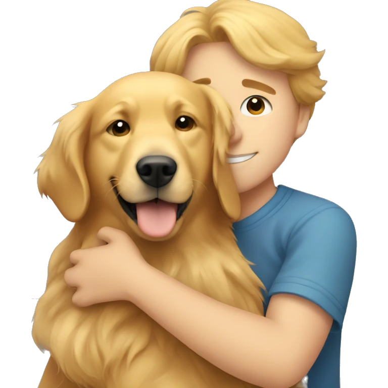 boy hugging golden retriever  emoji