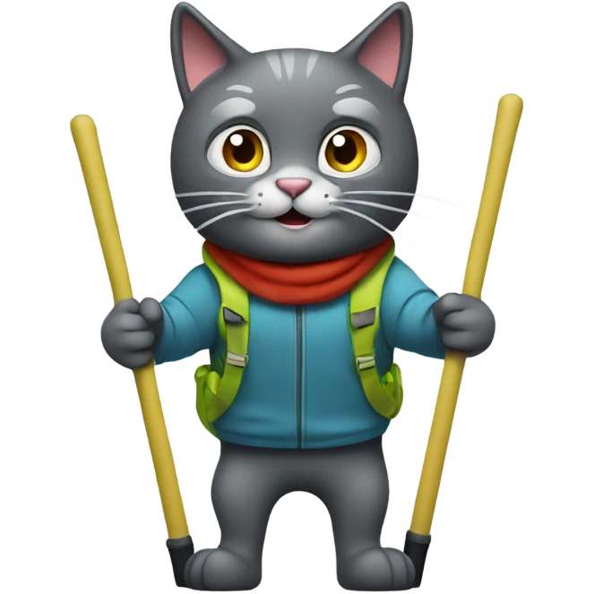 Dark gray cat skiing with poles emoji