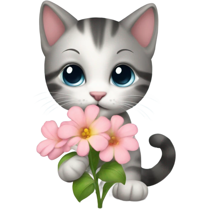 cute kitty keeping a flower emoji