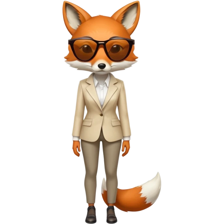 serious anthropomorphised female fox in stylish outfit with sunglasses, looking sad, facing away, full-body view emoji
