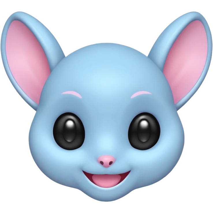 adorable pastel blue alien head, big dark eyes, wide smile, floppy pink-lined ears, kawaii minimalism emoji