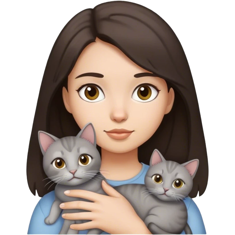 Dark Brown hair girl holding a grey cat emoji