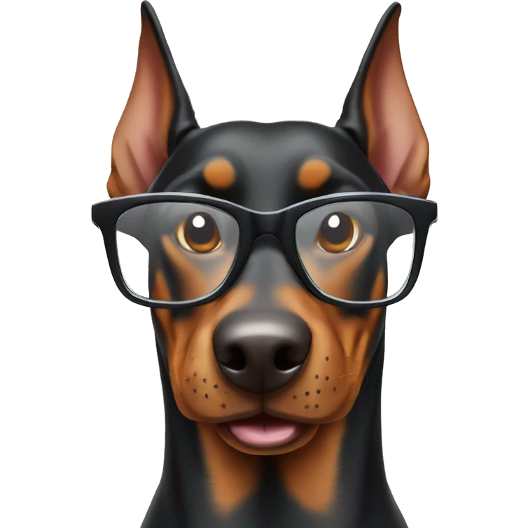 doberman pinscher with glasses on vacation and smiling broadly  emoji