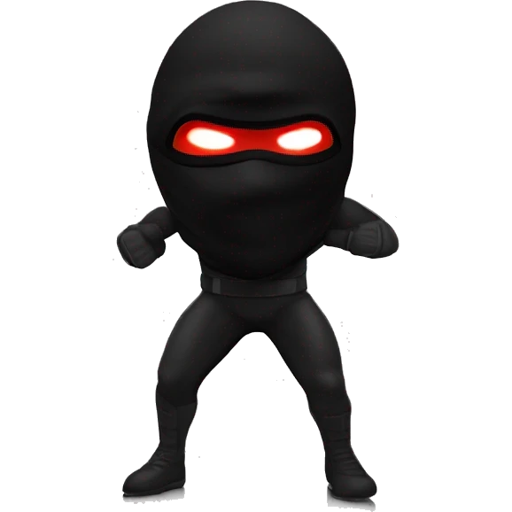 superhero with 3-hole balaclava, everything black, with glowing red laser eyes emoji