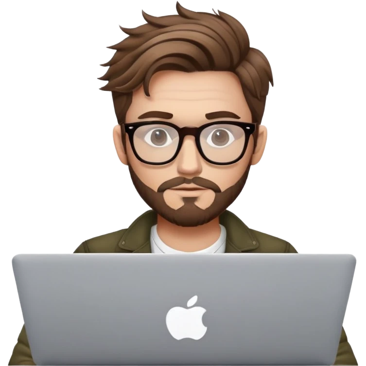 brown balayage college stylish British  hipster man with MacBook with glasses emoji