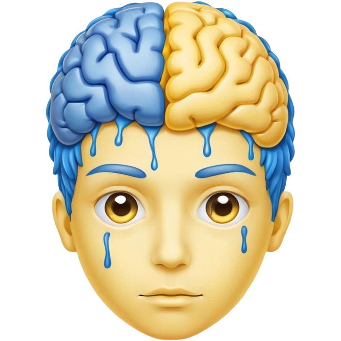 Adult person face emoji with yellow skin and a blue brain for hair emoji