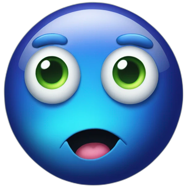 planet Neptune with a cartoon rigid face with big calm eyes emoji
