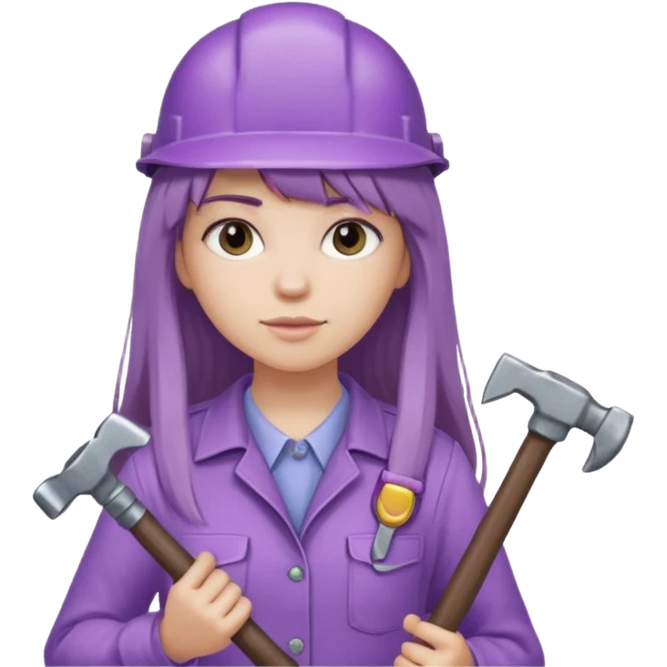 lilac girl with long hair and bangs worker and acessories with a pc worten emoji