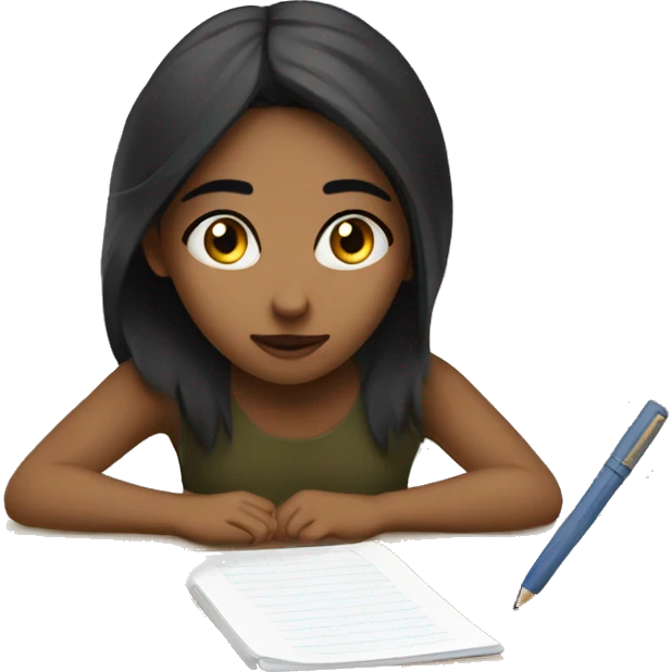 Tired girl with black eyes student writing an outline Tired girl with black eyes student writing an outline  emoji