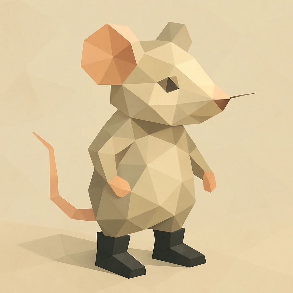 mouse character wearing black boots, low-poly polygonal style, simple background emoji