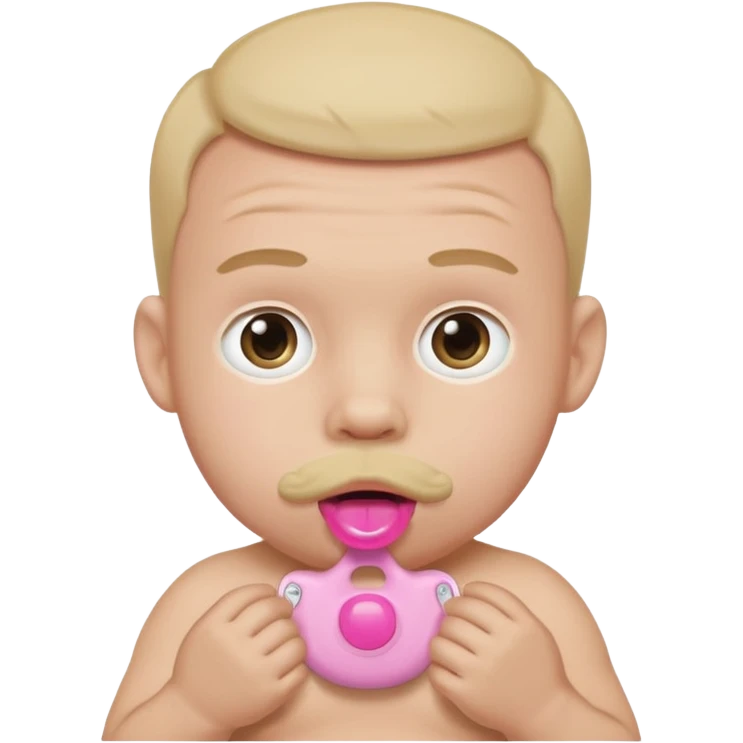 A grown man wearing a diaper with a pink pacifier in his mouth. emoji