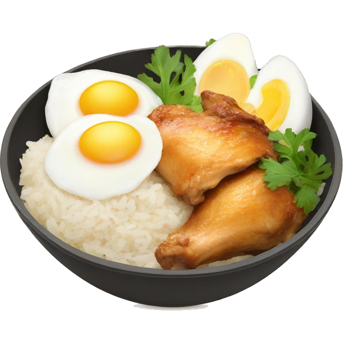chicken thigh rice bowl with two eggs emoji