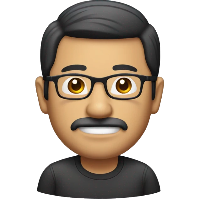 full body of a south east asian middle-aged man with glasses with black hair, a small moustache and tiny beard only on the chin  emoji