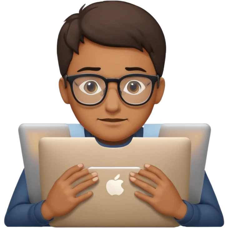 a man behind mackbook the man being little visible form the front emoji