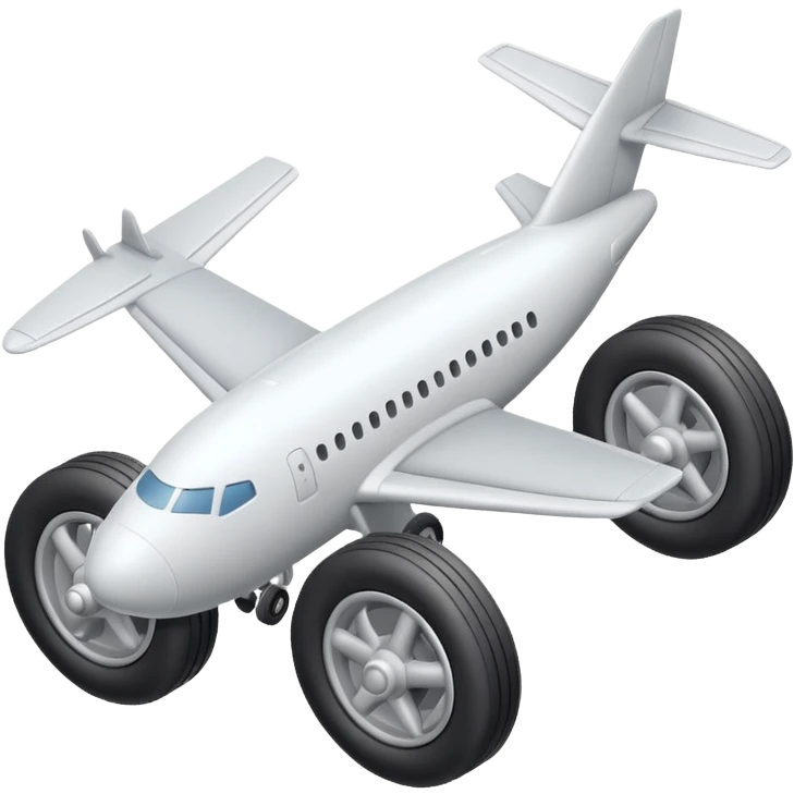 Isometric view of airplane landing gear in emoji style — one inflated, puffy wheel with a strut, soft 3D look, rounded shapes, clean and cartoon-like emoji