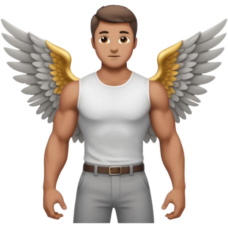 winged man in pants and a shirt with no halo emoji