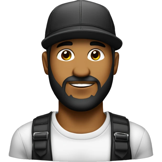 Reggaetonero con barba negra poblada, gorra, y cejas arqueadas emoji