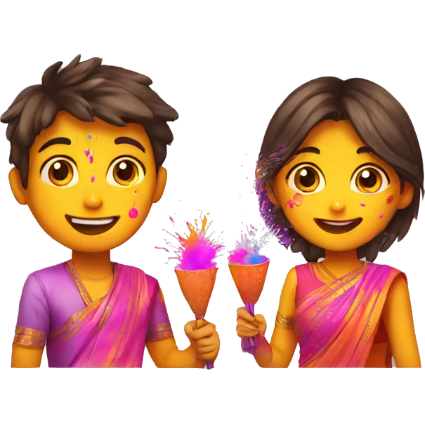 Boy and girl celebrating holi emoji