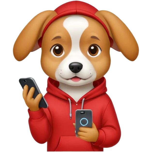Dog with red hoodie and phone emoji