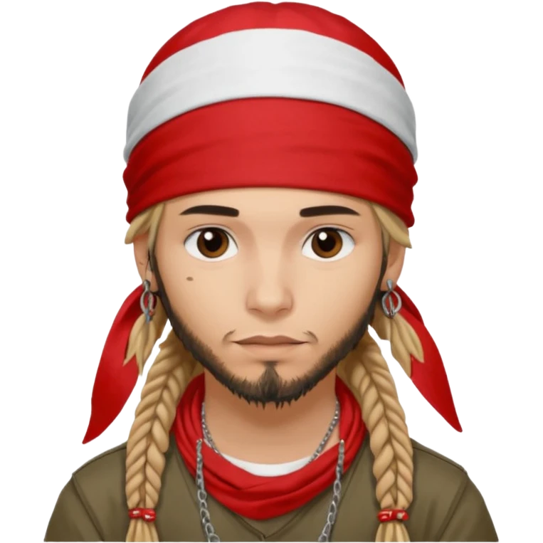Tom kaulitz in 2005 with a bandana under a red cap, a lip ring and brown\blondish dreads up to his shoulders emoji