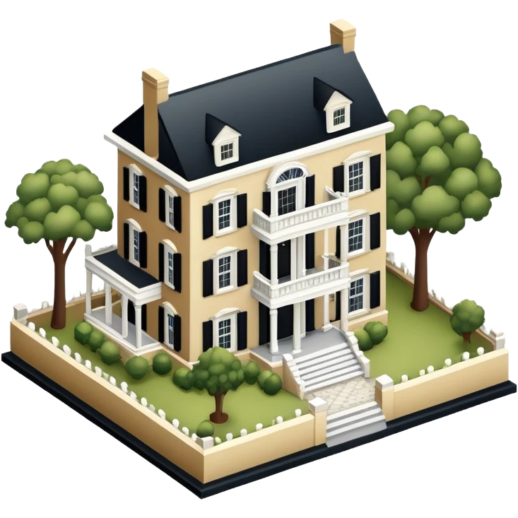 Savannah Georgia mansion, isometric dollhouse-style, realistic emoji