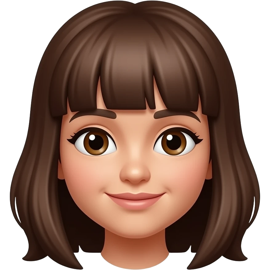 A brunette girl with hair on shoulders with side curtain bangs and a bit dark skin/tanned memoji emoji