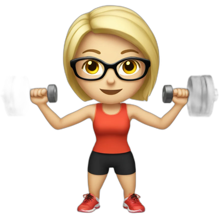White Sports Girl with short blonde hair glasses holding dumbbell emoji