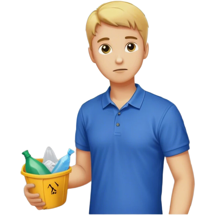 Guy in a blue polo shirt, picking up trash in a parking lot emoji