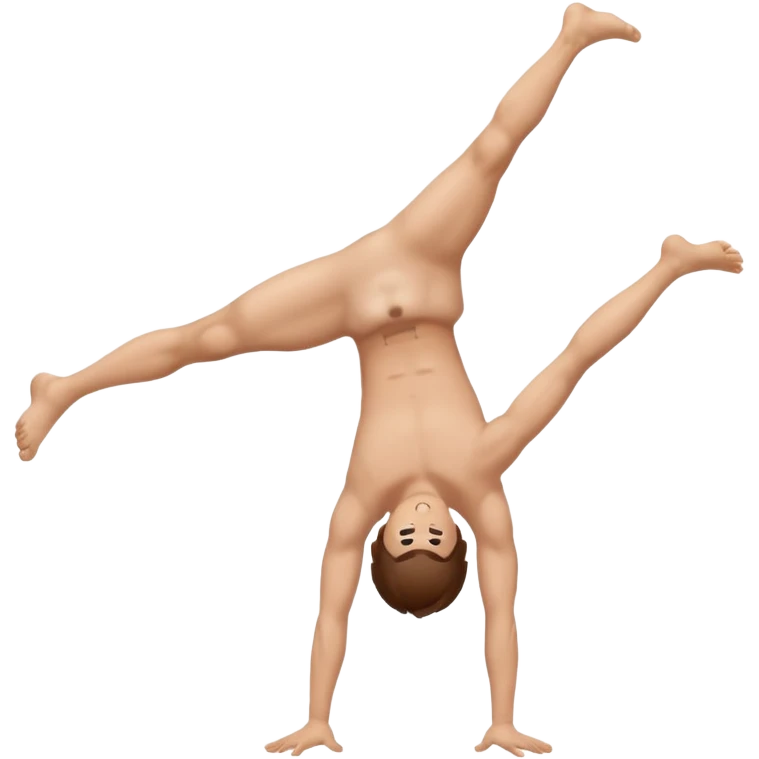 Fully body naked nude male with brown hair  cartwheel backwards just butt cheek showing emoji