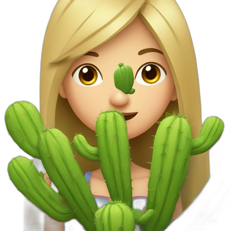 Fille qui fait un bisous à un cactus emoji
